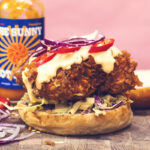 Indian Fried Chicken Burger with The Sunny hot sauce