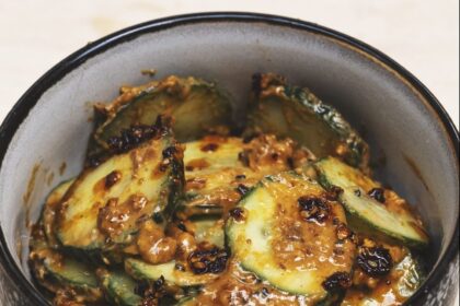 Spicy cucumber salad with peanut butter & chili oil